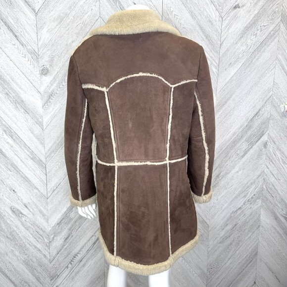 Vintage 70's Shearling Sheepskin Coat Womens Medium Brown Boho Hipster Ranch - Picture 4 of 12